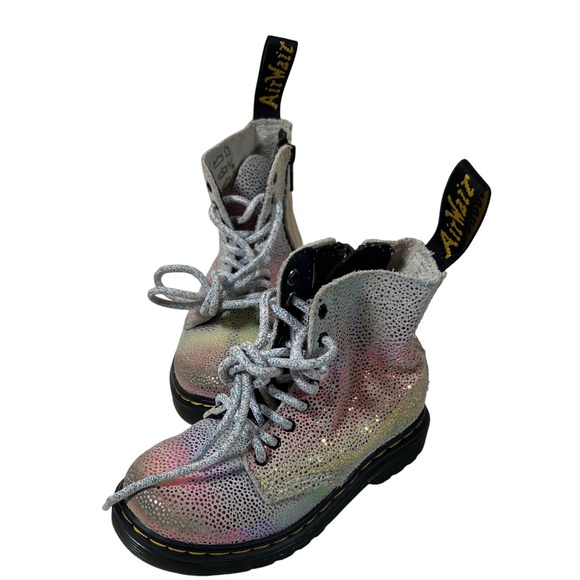 Dr. Martens Iridescent Rainbow Boots Kids Size Glitter Sparkle - Size 7c - Picture 1 of 5
